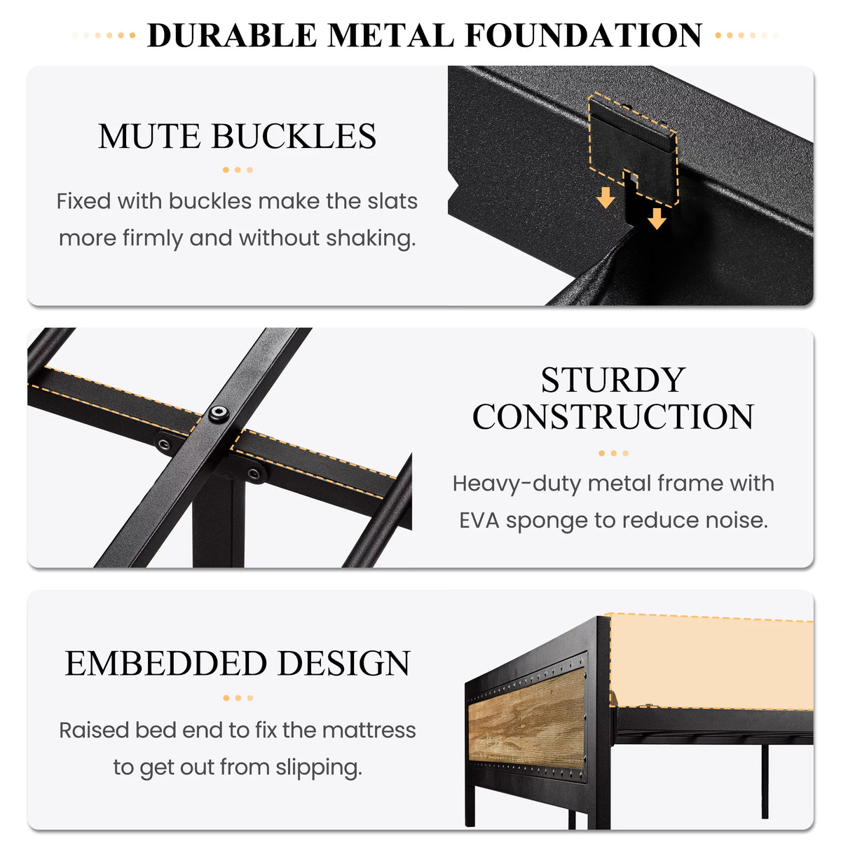 Queen Heavy Duty Metal Platform Bed Frame with Wood Headboard G731