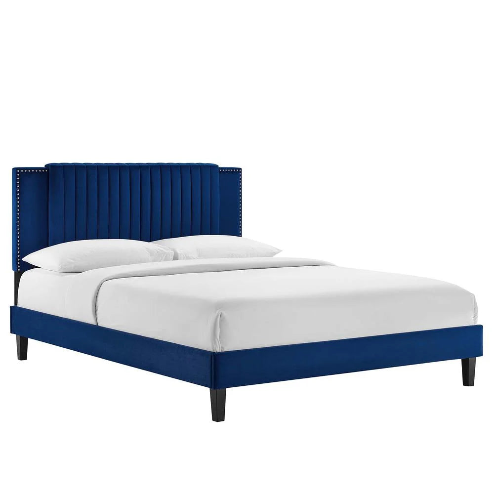 Navy Velvet Twin Platform Bed T74133