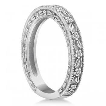 14K White Gold Carved Floral Wedding Band D403343