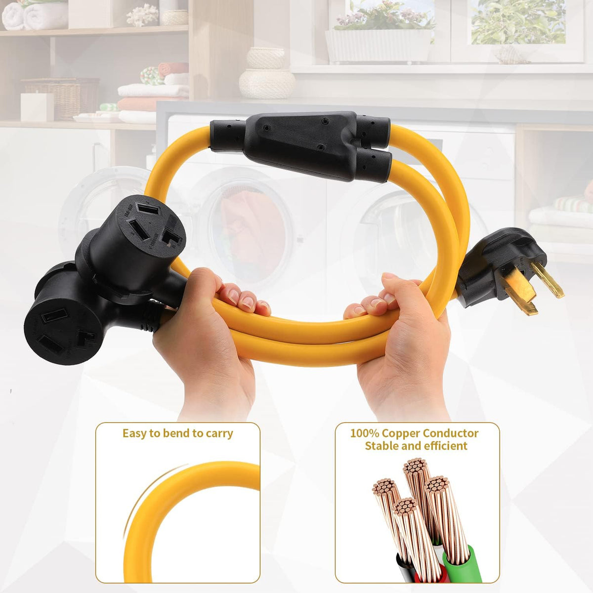 3 Prong Dryer Y Splitter 3 FT 30 Amp 250 Volt 10 AWG Power Cable N41130