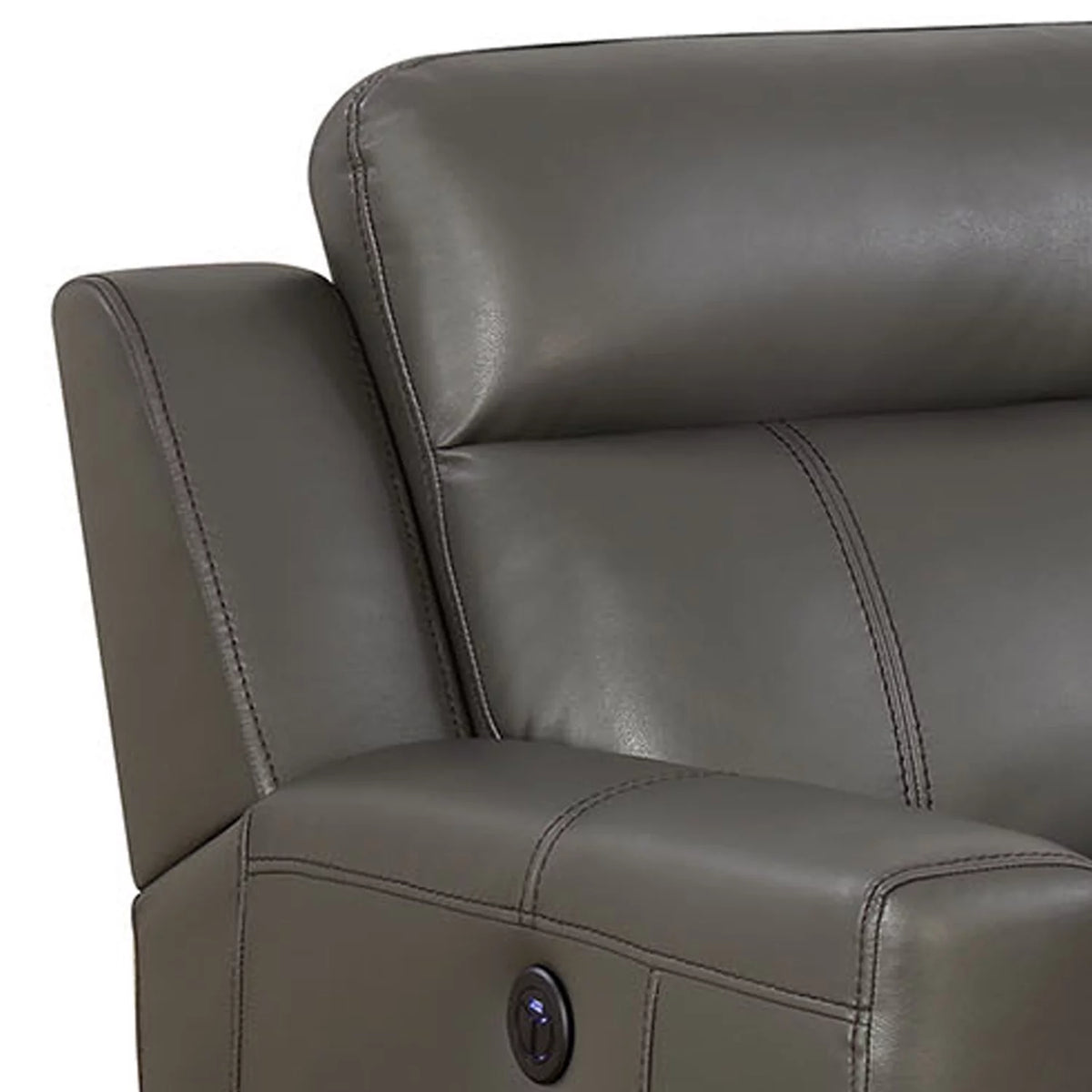 Gray Leather Gel Recliner Sofa with Power Outlet D5137