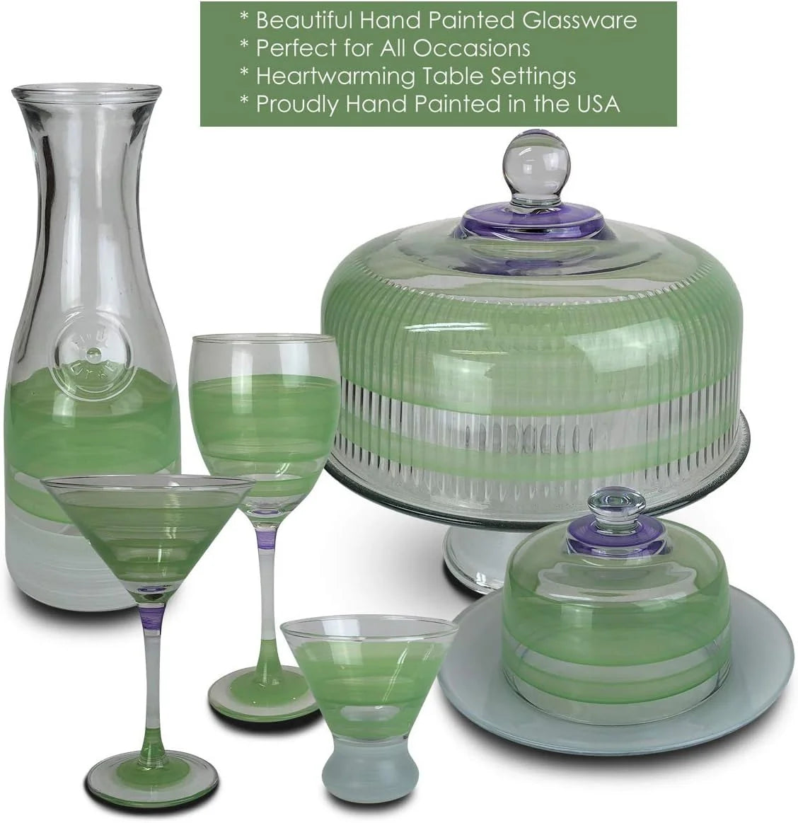 Hand Painted Wine Glasses Set Of 2 Green K300834