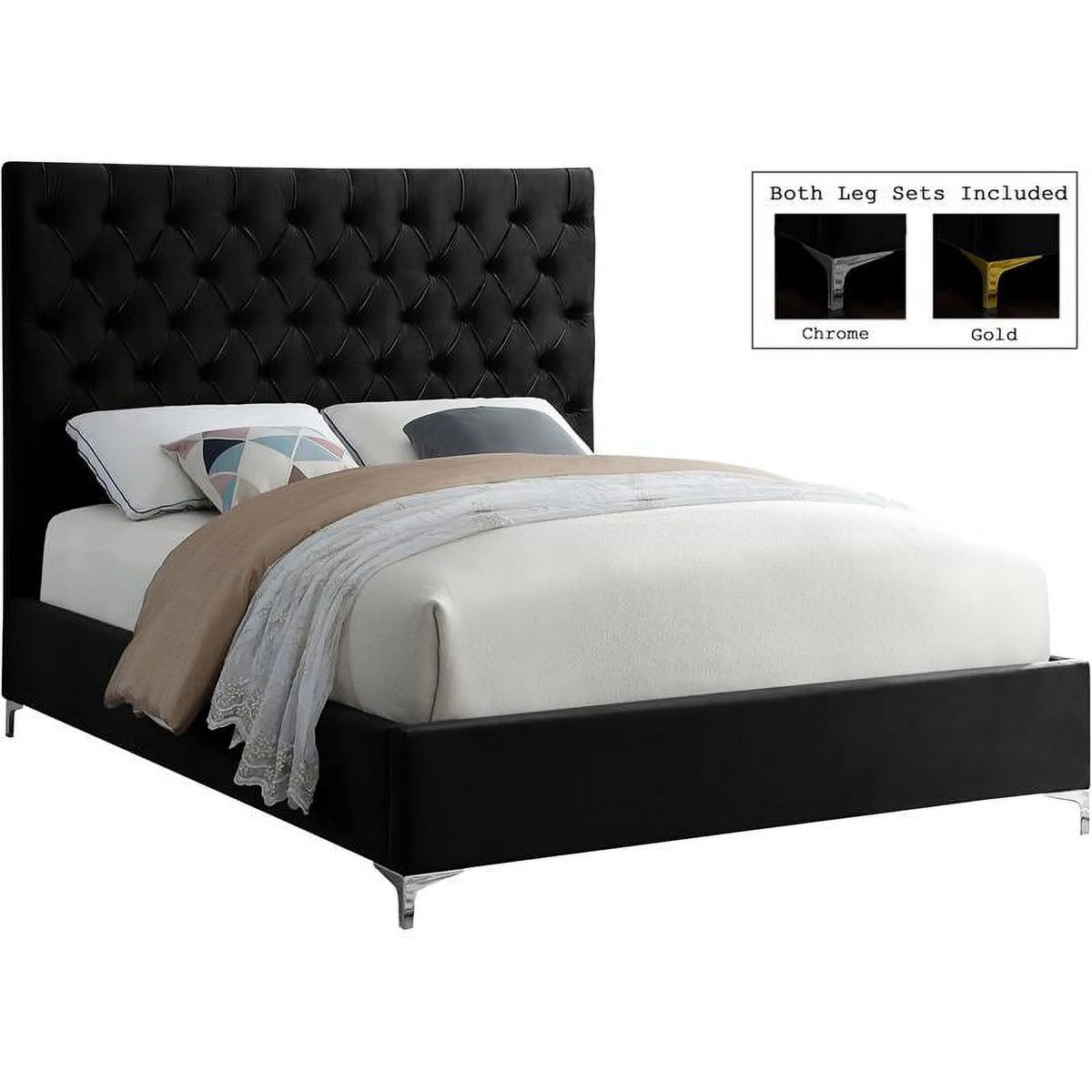 Black Velvet Tufted Queen Bed H9490