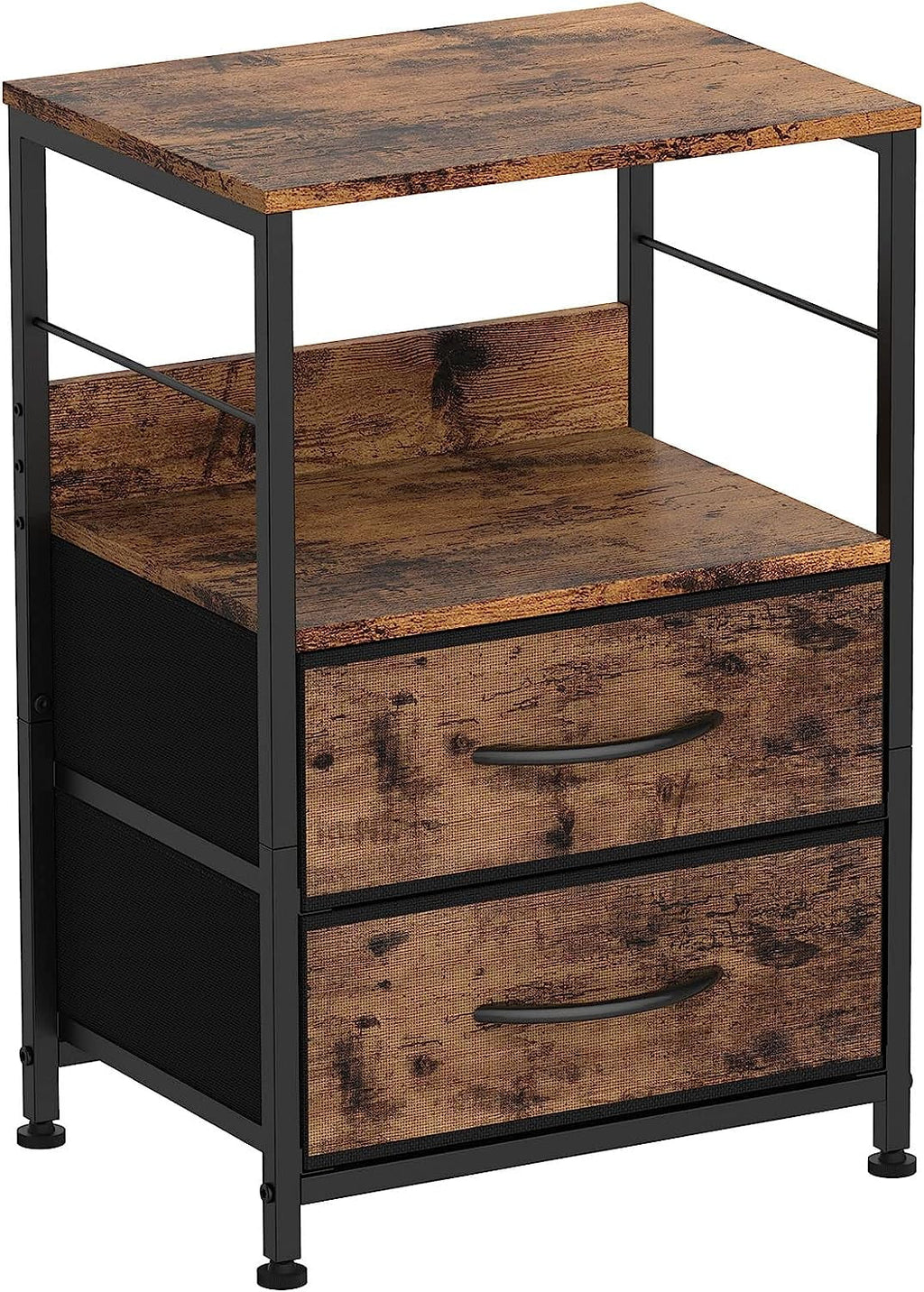 Brown Wood Nightstand with 2 Drawers and Open Shelf K802