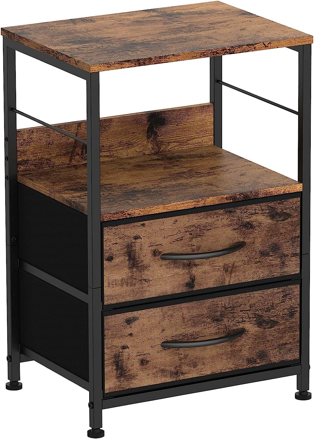 Brown Wood Nightstand with 2 Drawers and Open Shelf K802