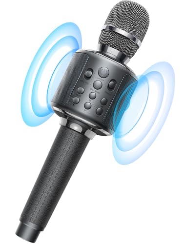 Wireless Bluetooth Karaoke Microphone with Built-in Speaker, Reverb, Duet Mode, Gray K9649