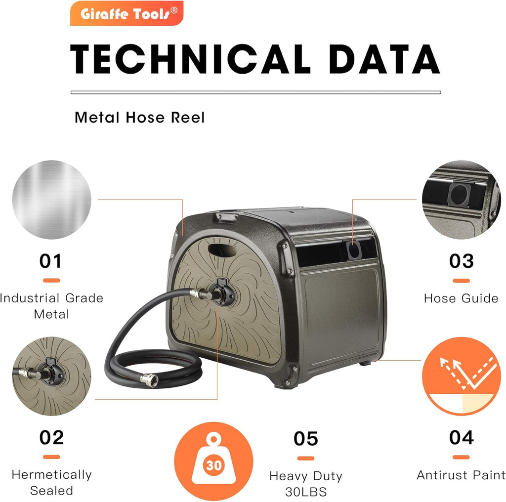 Metal Hose Reel Box with Crank Handle, 150ft Capacity Z743