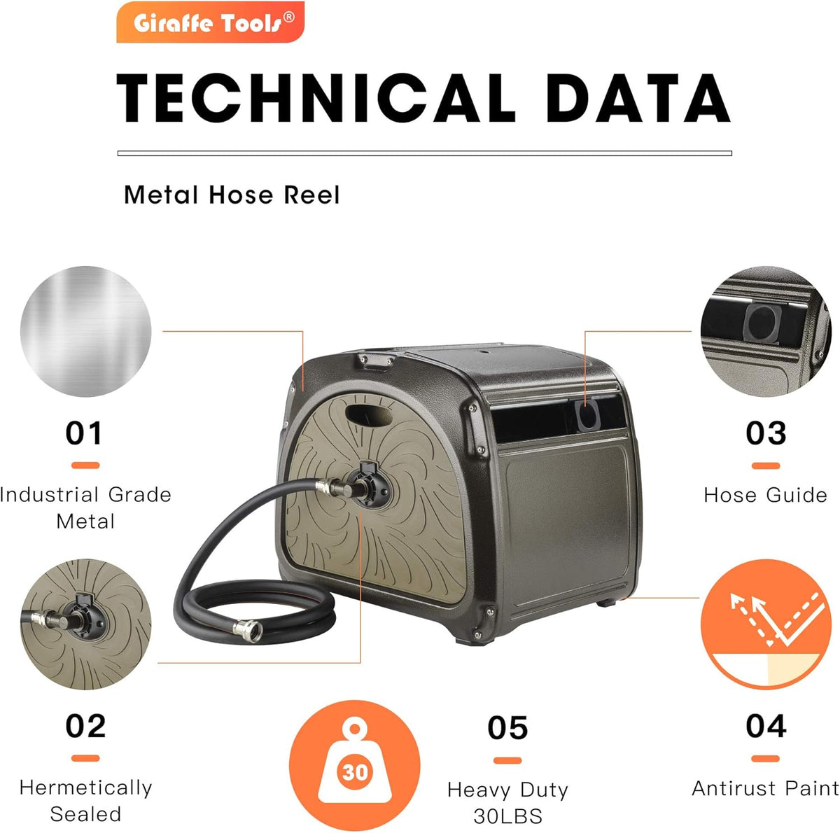 Metal Hose Reel Box with Crank Handle, 150ft Capacity Z743