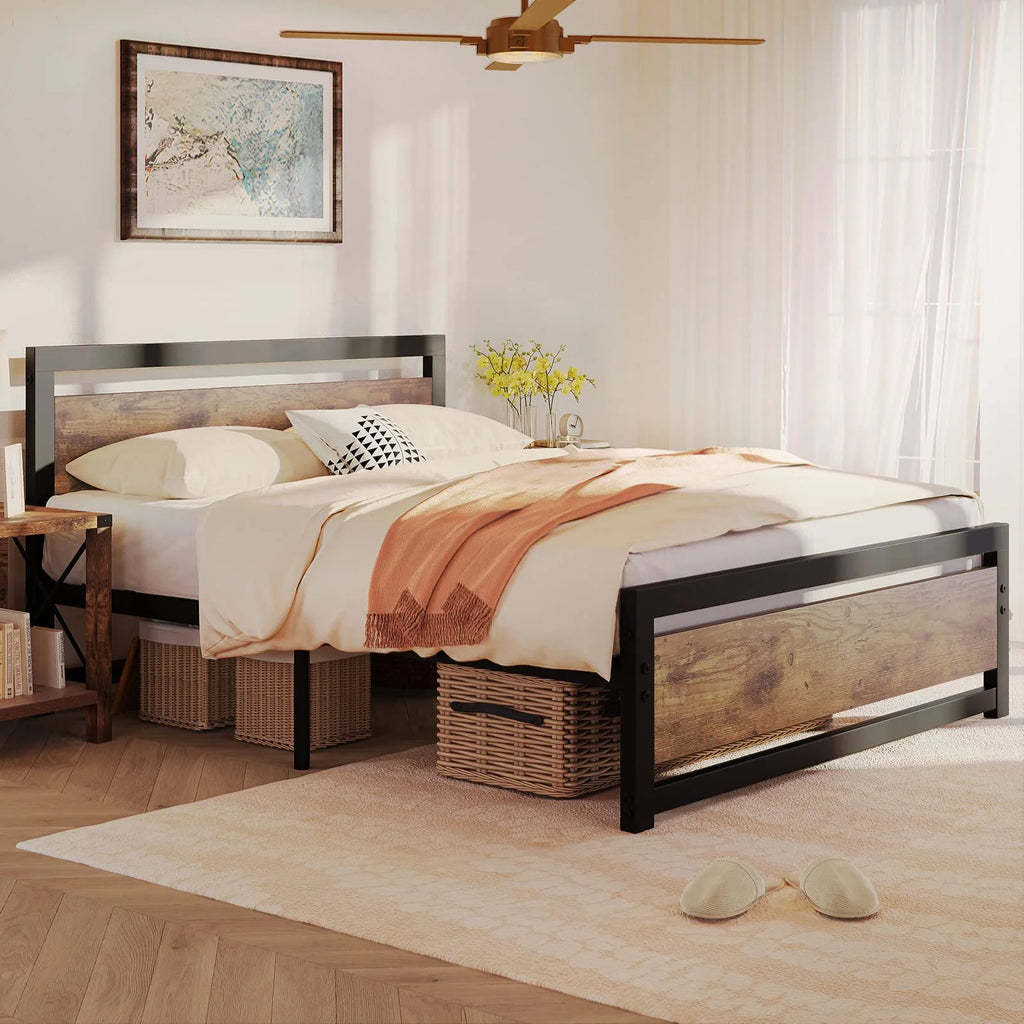 King Size Wooden Headboard Metal Bed Frame D957551