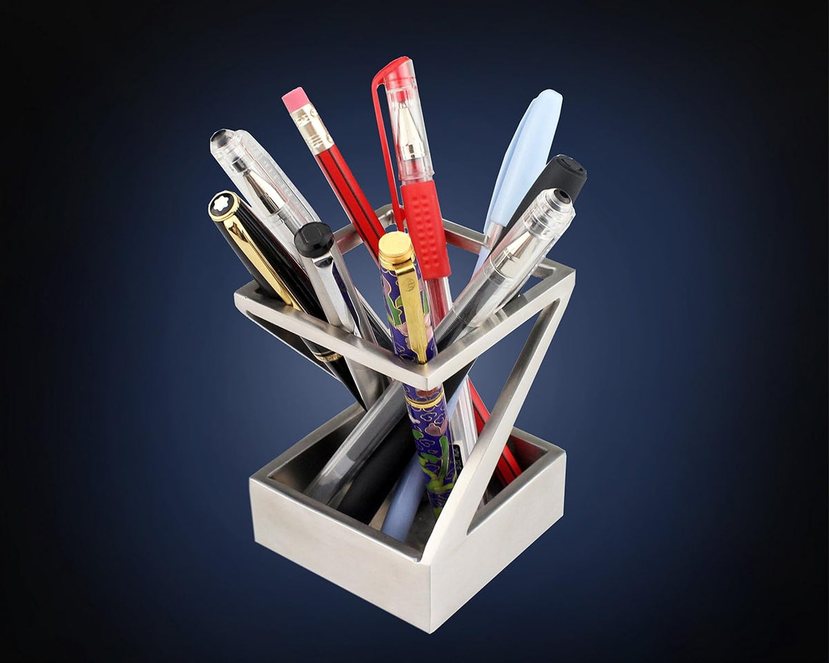 Modern Art Pen and Pencil Holder Stainless Steel Satin Finish Desktop Organizer A845407
