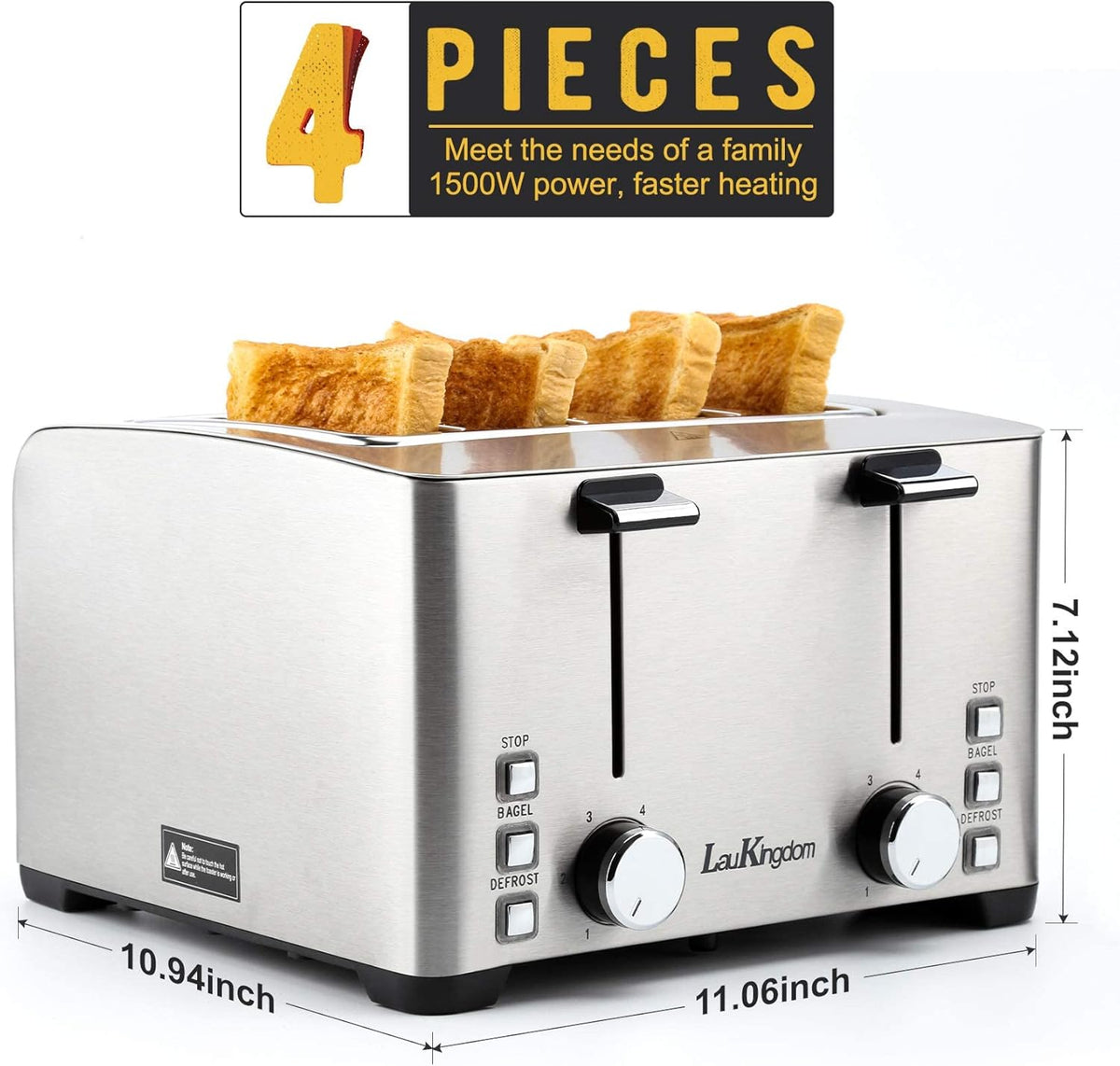 4 Slice Wide Slot Stainless Steel Toaster P353