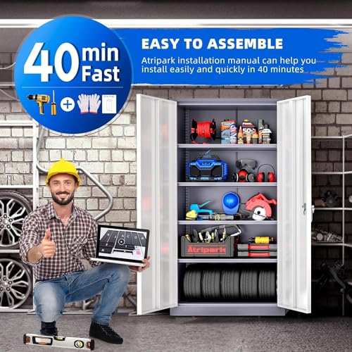 Metal Storage Cabinet with Wheels, 73" with Door and 4 Shelves, Black D19086