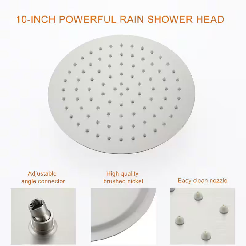 10 in. Wall Mount Dual Shower Heads with Valve in Brushed Nickel I70443