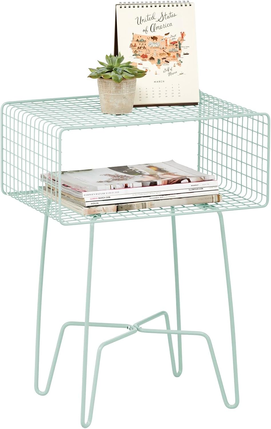 Light Pink 2-Tier Metal Side Table with Storage Shelf L496839