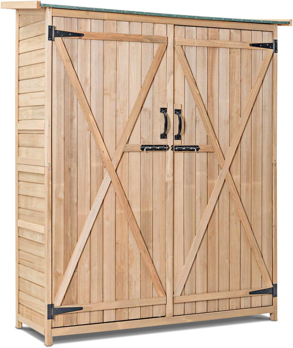 Outdoor Fir Wood Storage Shed with Lockable Doors V7006