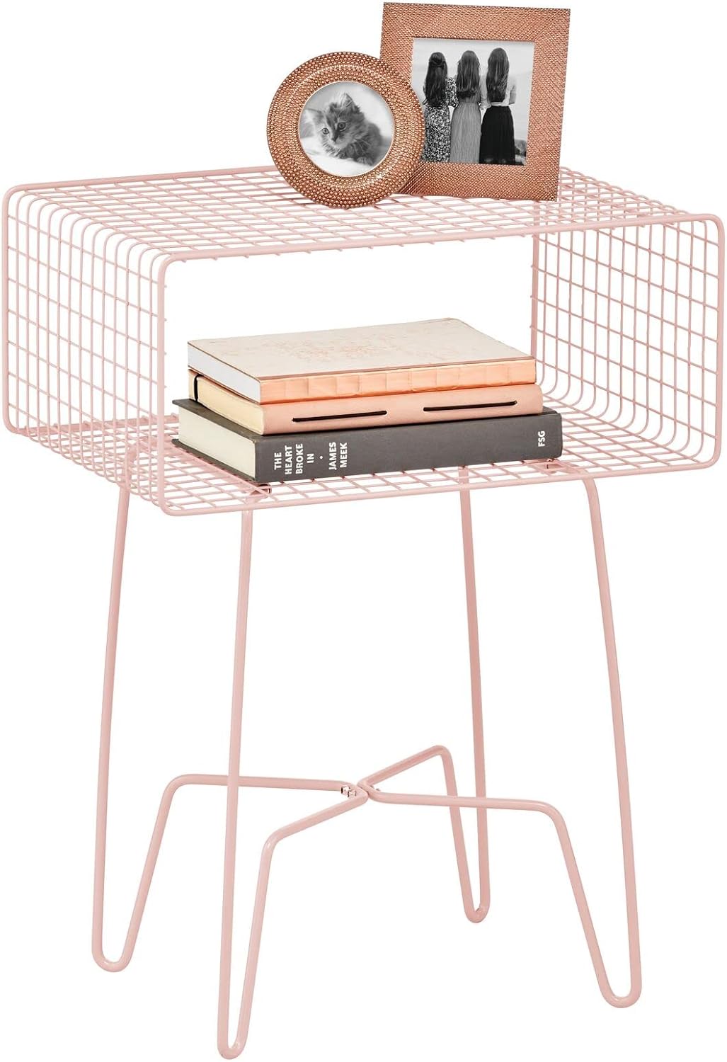 Light Pink 2-Tier Metal Side Table with Storage Shelf L496839
