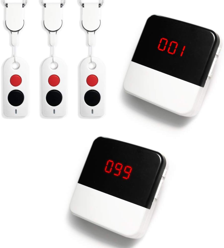 Caregiver Pager with 4 SOS Call Buttons 2 Receivers I565722