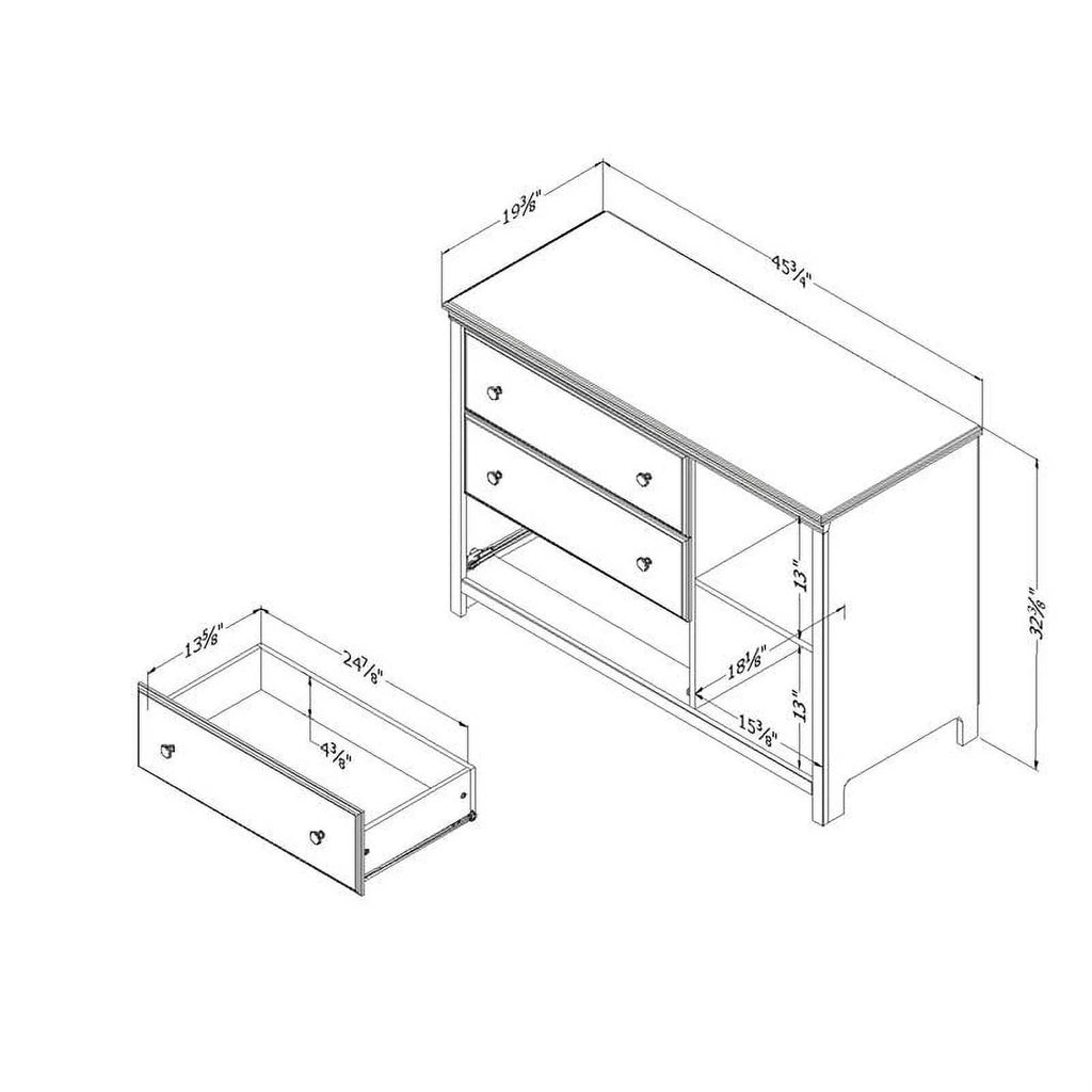 White 3 Drawer Wood Dresser with Basket J456