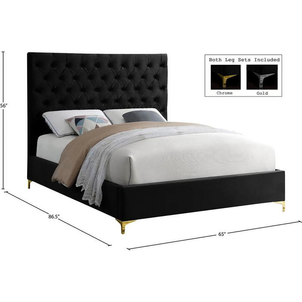 Black Velvet Tufted Queen Bed H9490