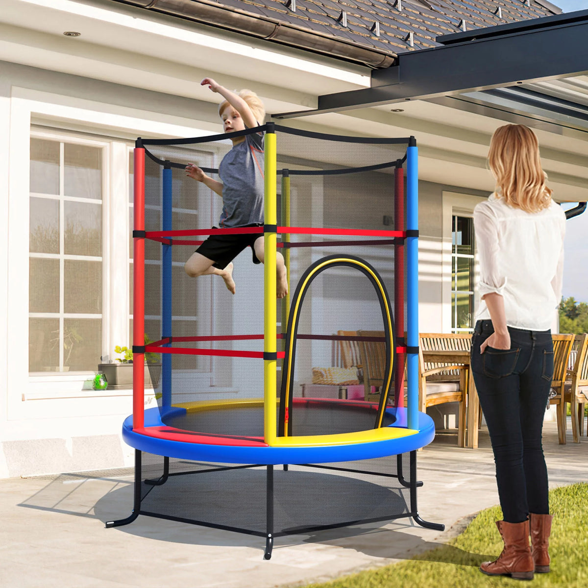 55'' Recreational Trampoline with Enclosure Net Y4505