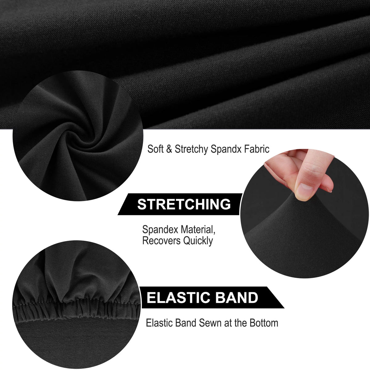 Black Stretch Spandex Dining Chair Covers Set of 4 U80555