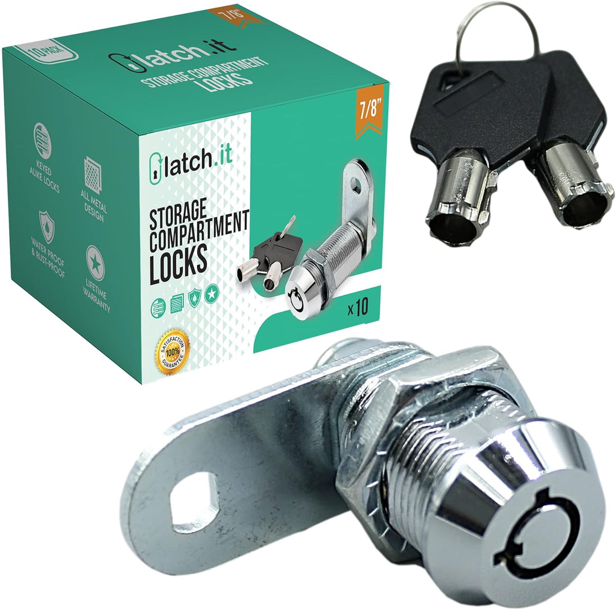7/8” 5-Pack Metal Cam Locks with 10 Keys M685