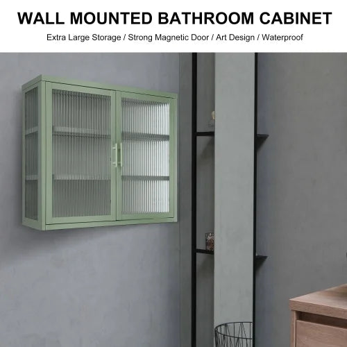 Haze Double Glass Door Wall Cabinet With Detachable Shelves Mint Green L412
