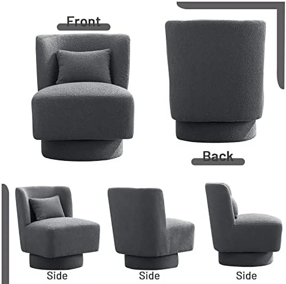 Swivel Barrel Boucle Accent Chair with Pillow T420246