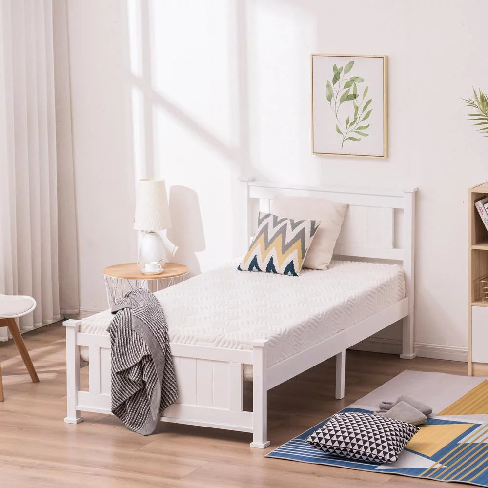Gray Solid Pine Wood Twin Bed Frame with Headboard N784297