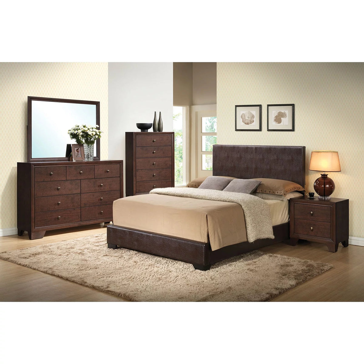 Brown Faux Leather Full Panel Bed K5049