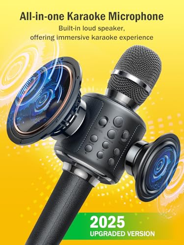 Wireless Bluetooth Karaoke Microphone with Built-in Speaker, Reverb, Duet Mode, Gray K9649