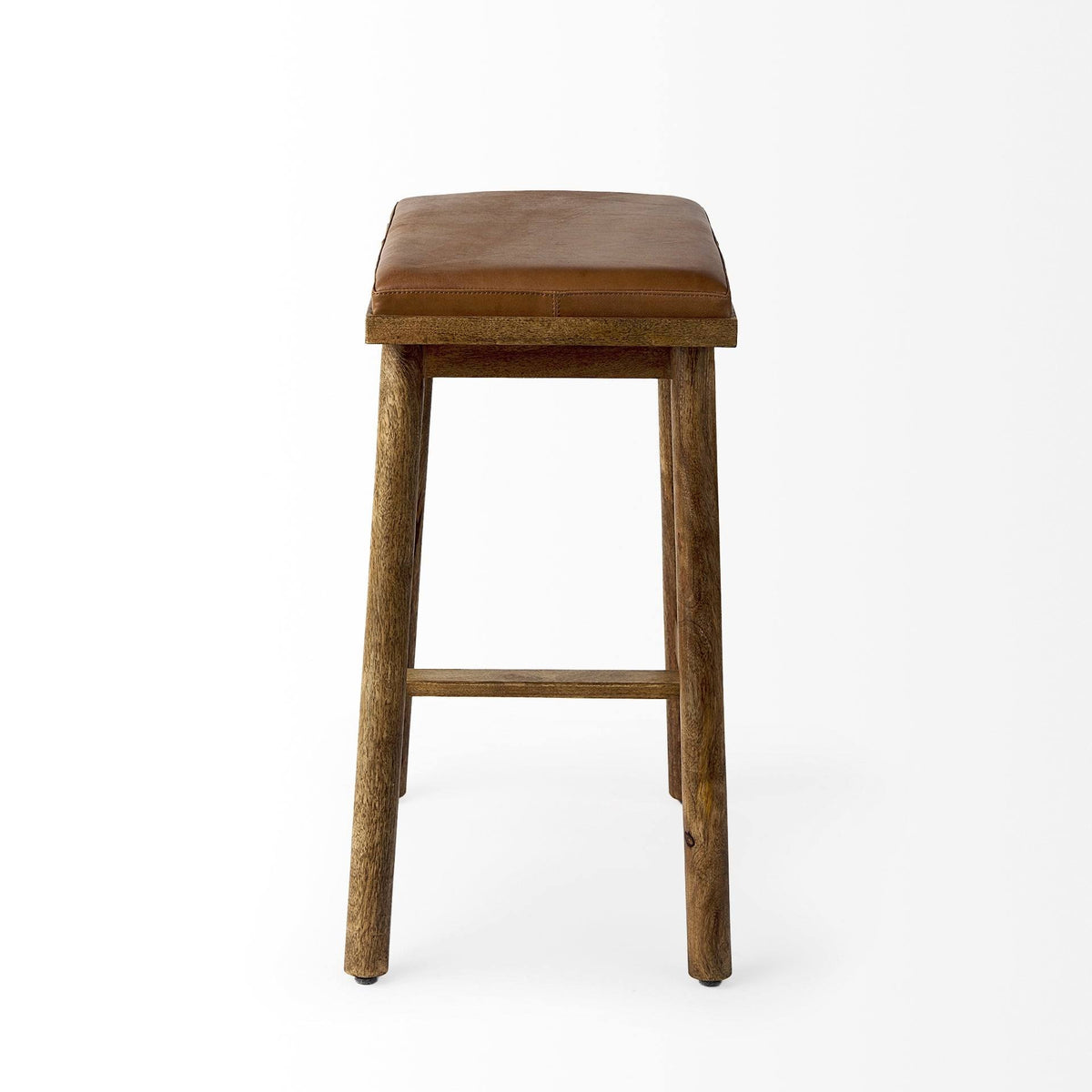 Cognac Brown Leather Medium Brown Wood Bar Stool A19415
