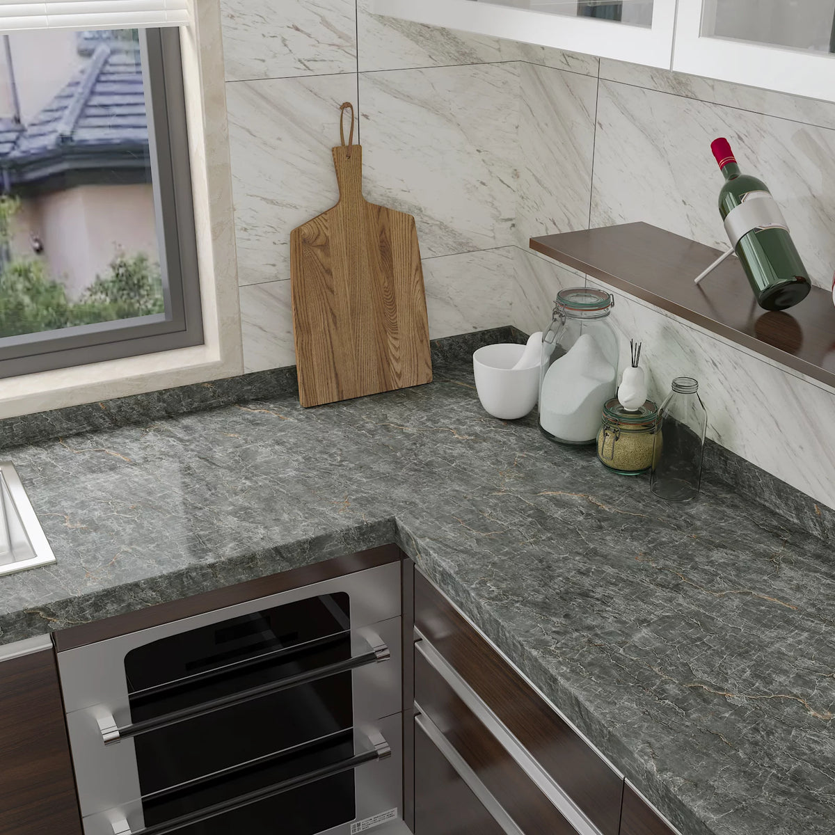 24"x354" Grey Marble Peel and Stick Wallpaper M397