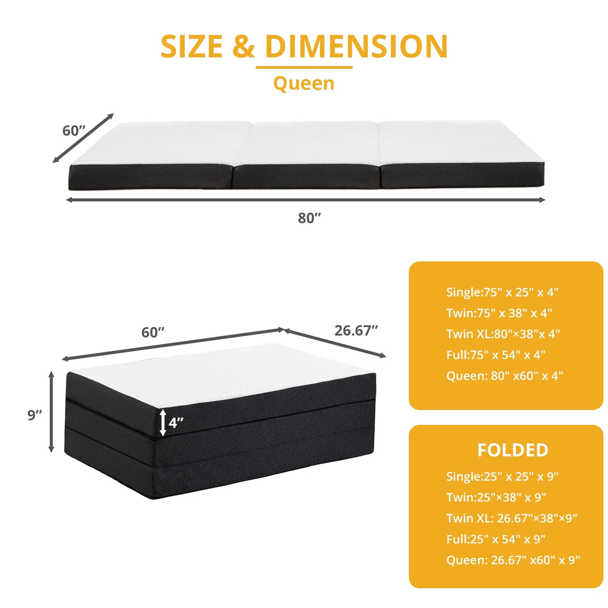 Queen Size Memory Foam Folding Mattress with Cover X739