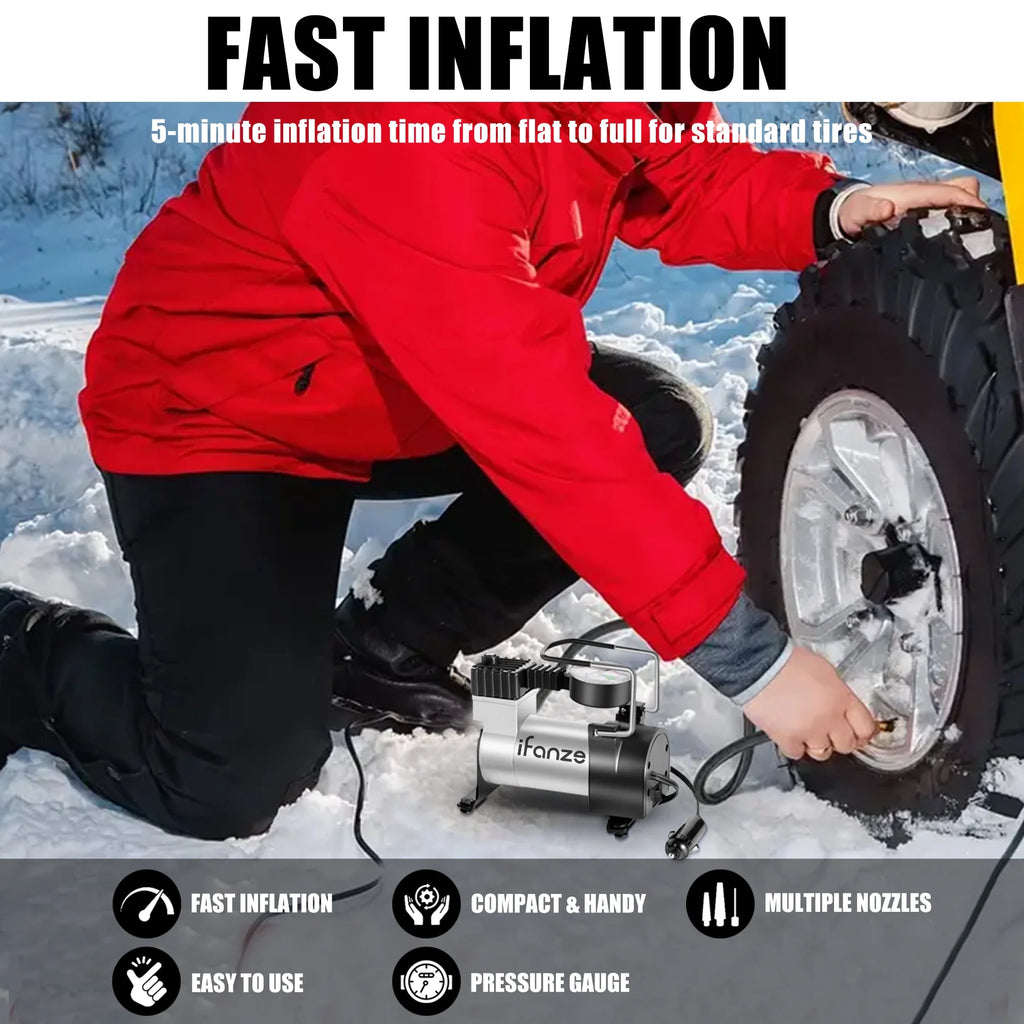 Portable DC 12V Tire Inflator Air Compressor with Mechanical Pressure Gauge Q336