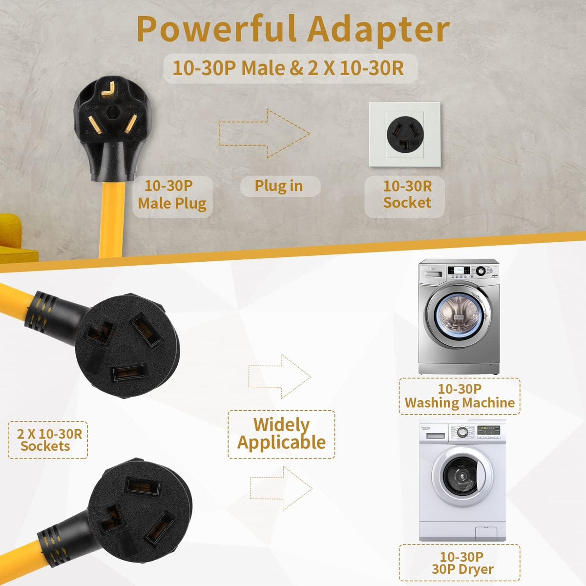 3 Prong Dryer Y Splitter 3 FT 30 Amp 250 Volt 10 AWG Power Cable N41130