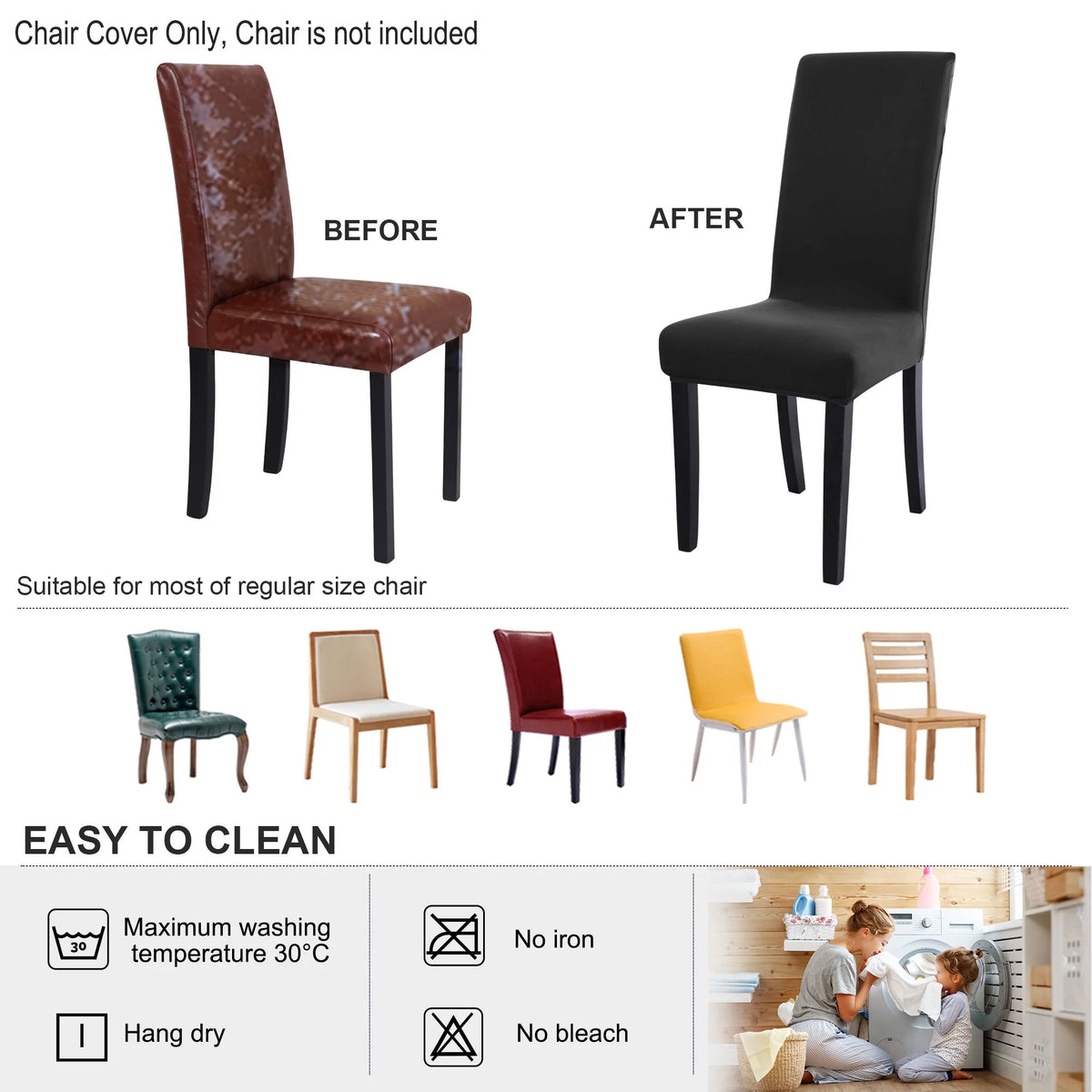 Black Stretch Spandex Dining Chair Covers Set of 4 U80555