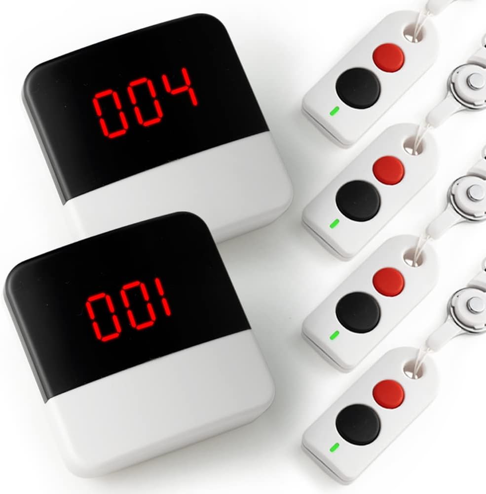 Caregiver Pager with 4 SOS Call Buttons 2 Receivers I565722