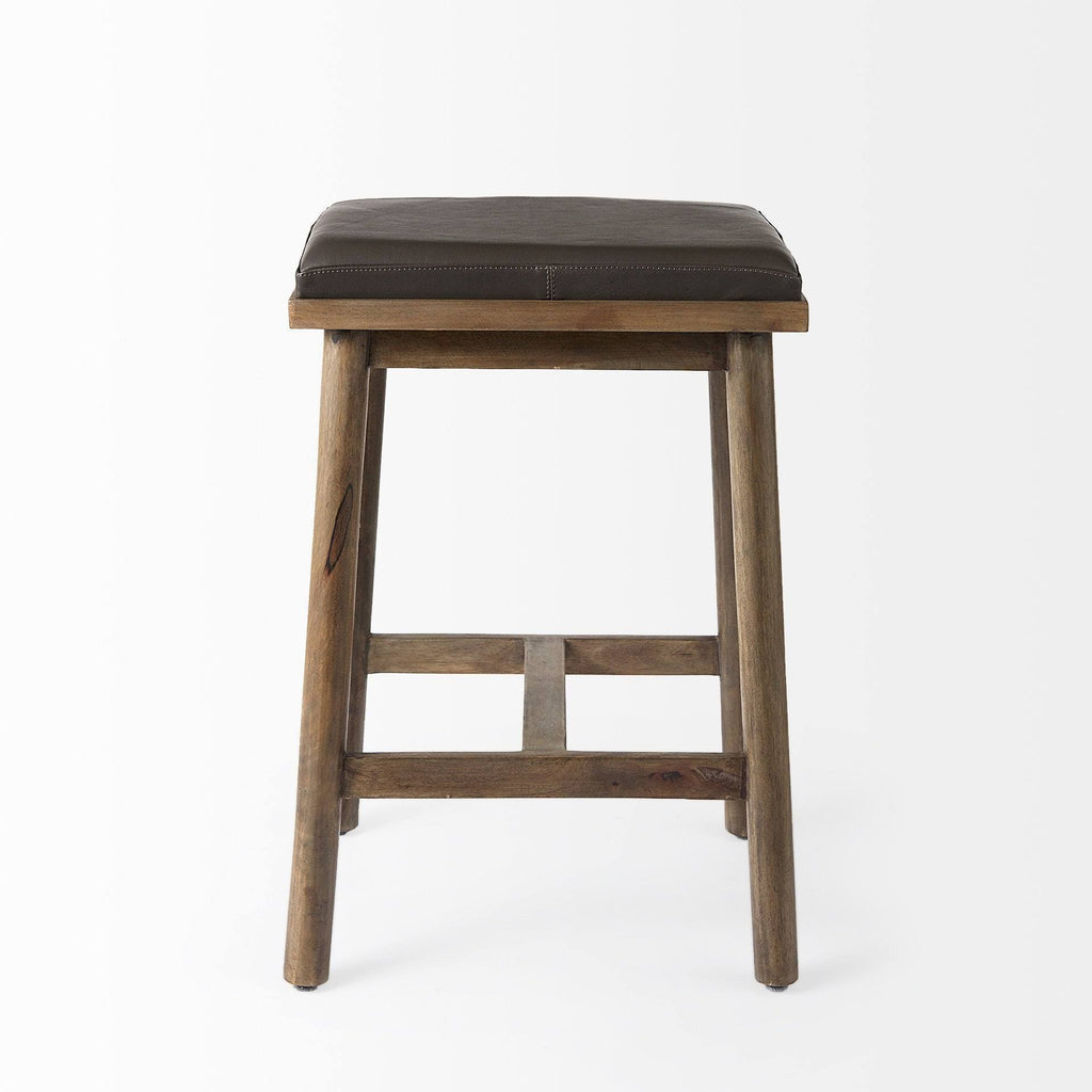 Cognac Brown Leather Medium Brown Wood Bar Stool A19415