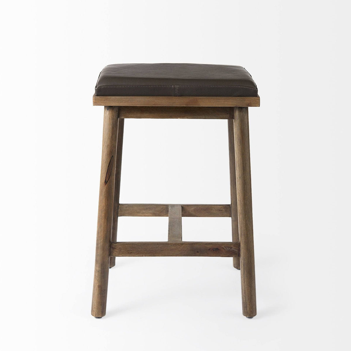 Cognac Brown Leather Medium Brown Wood Bar Stool A19415
