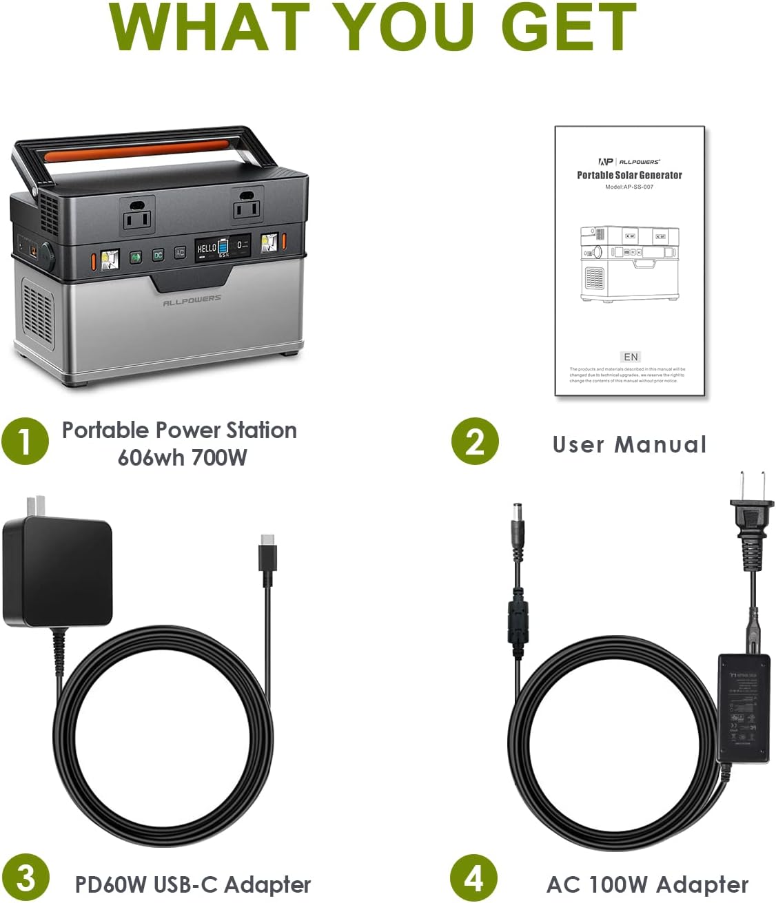 Portable Power Station 700W 606Wh Solar Generator O916691