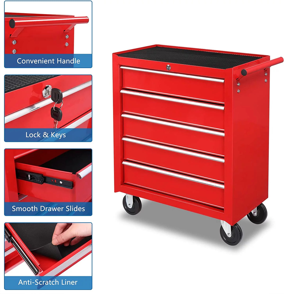 5 Drawer Rolling Tool Chest with Lock & Key C380