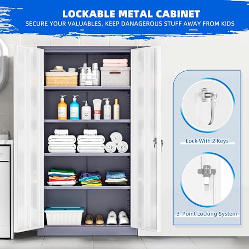 Metal Storage Cabinet with Wheels, 73" with Door and 4 Shelves, Black D19086