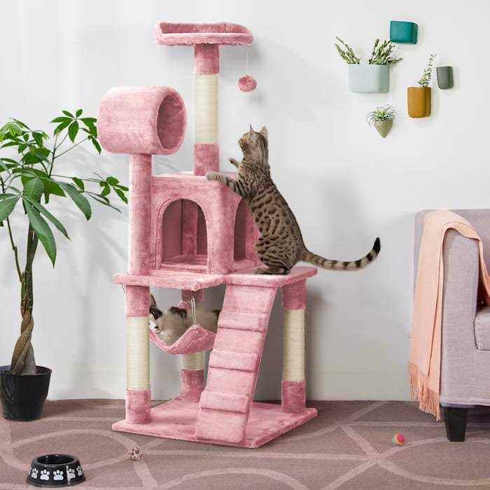 Plush Cat Tree Condo with Hammock Tunnel D181