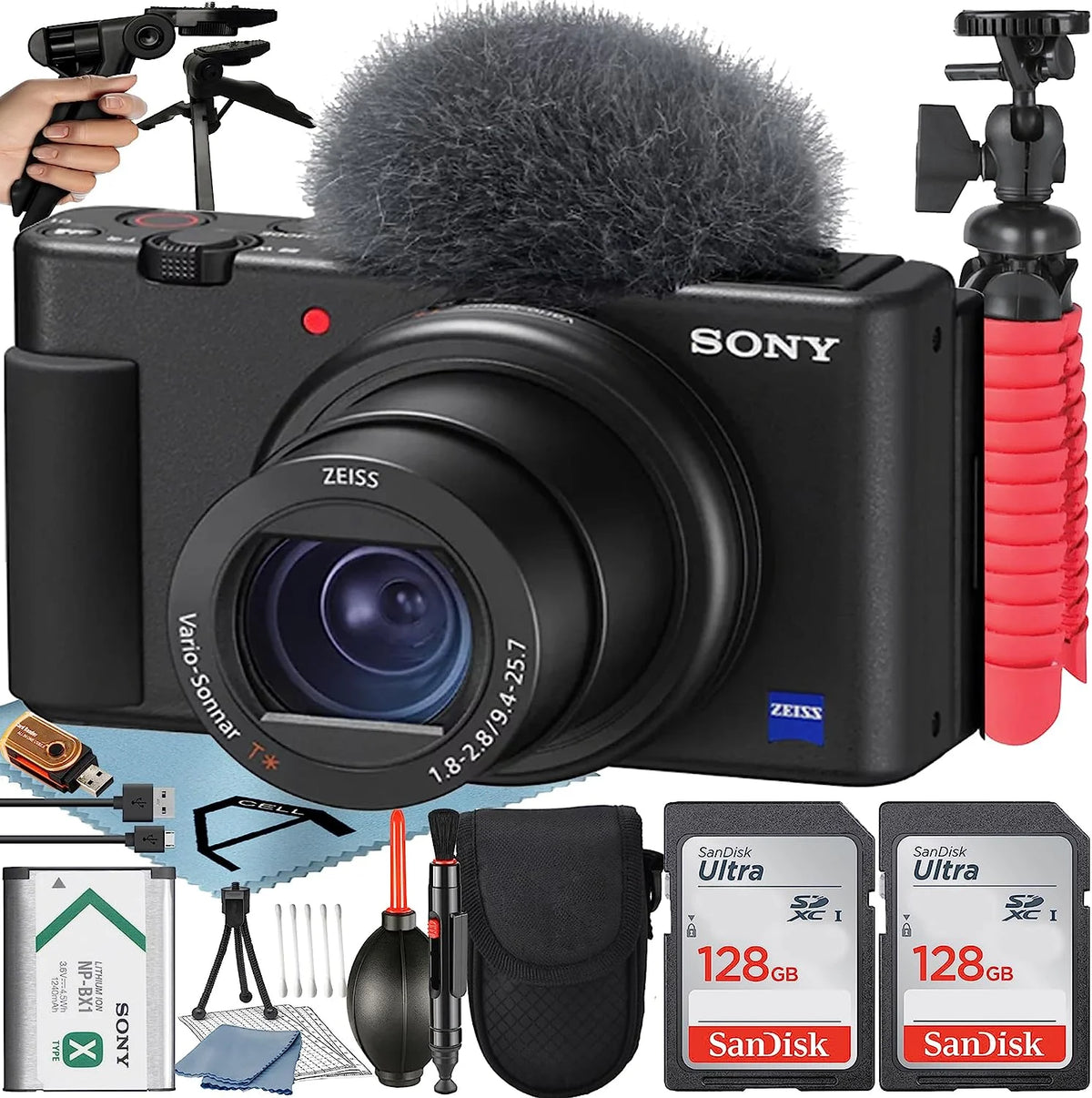 Black Compact Digital Camera with Memory Card and Tripod H792058