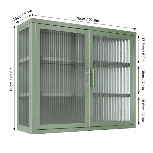 Haze Double Glass Door Wall Cabinet With Detachable Shelves Mint Green L412