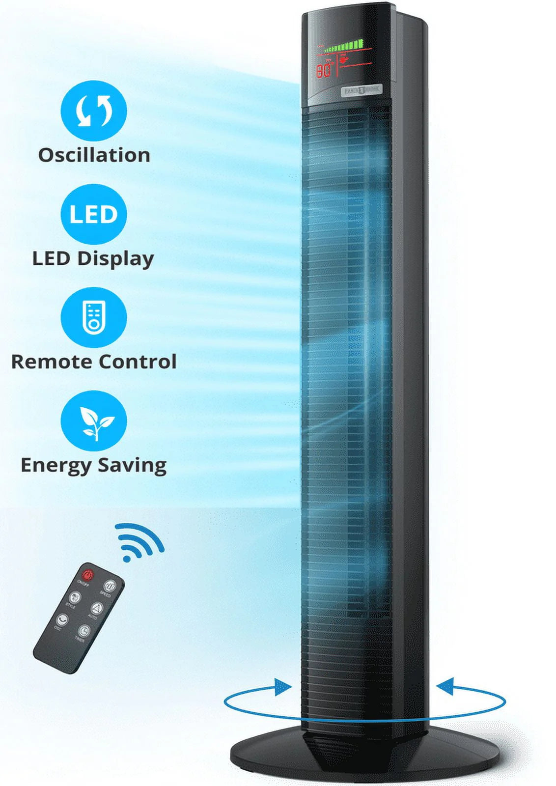 Black 36 Quiet Oscillating Bladeless Tower Fan with Remote F9123