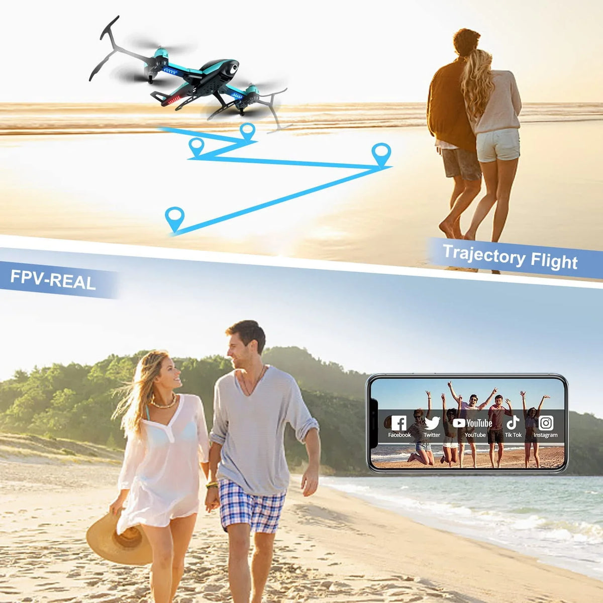 Blue RC Helicopter Drone with 1080P HD Camera O70173