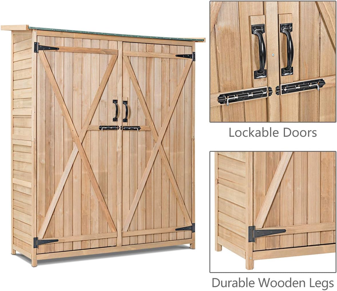 Outdoor Fir Wood Storage Shed with Lockable Doors V7006