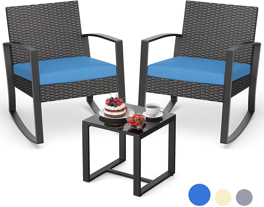 3-Piece Patio Wicker Chairs Set with Coffee Table Q4165